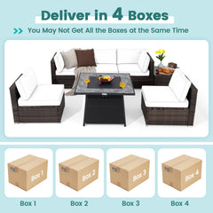 7 Pieces Patio Furniture Set with 35 Inches 50000 BTU Propane Gas Fire Pit Table and Waterproof Cover for Firpit-Red
