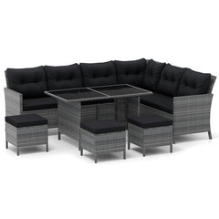 7 Pieces Patio Dining Furniture Set with Soft Cushions and Ottomans