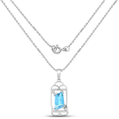 4.57 Carat Genuine Swiss Blue Topaz & White Topaz .925 Sterling Silver Pendant