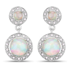 2.27 Carat Genuine Ethiopian Opal and White Diamond .925 Sterling Silver Earrings