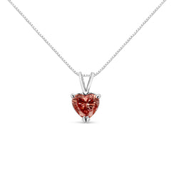 IGI Certified 14K White Gold Martini Set 1.00 Cttw Lab Grown Pink Heart Diamond Solitaire 18" Pendant Necklace (Pink Color, SI2 Clarity)