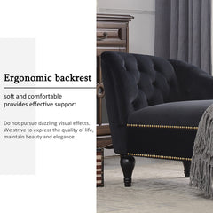 58" Velvet Chaise Lounge with Nailhead Trim and Solid Wood Legs