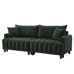 83'' Futon Sofa Bed with Polyester Fabric and 2 Pillows - Dark Green