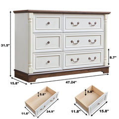 Farmhouse Style 6 Drawer Dresser Chest with Base Wooden Rustic Chest