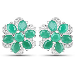 7.84 Carat Genuine Emerald and White Topaz .925 Sterling Silver 3 Piece Jewelry Set (Ring, Earrings, and Pendant w/ Chain)