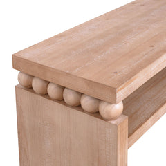 Modern Rustic Console Table – 59” Wood Entryway Table with Shelf & Decorative Bead Detail