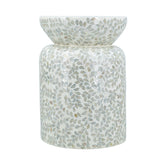 14x14x20 Round Bamboo Accent Table with White Capiz Shell Design