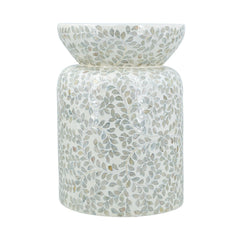 14x14x20 Round Bamboo Accent Table with White Capiz Shell Design