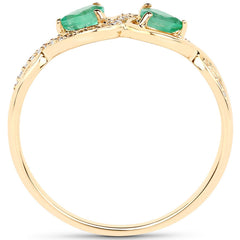0.35 Carat Genuine Zambian Emerald and White Diamond 14K Yellow Gold Ring