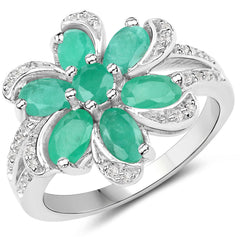 7.84 Carat Genuine Emerald and White Topaz .925 Sterling Silver 3 Piece Jewelry Set (Ring, Earrings, and Pendant w/ Chain)