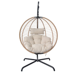 Sora Outdoor Patio Wicker Hanging Chair With Stand - Beige / Brown