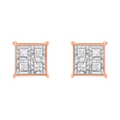 Rose Gold Plated Sterling Silver Diamond Composite Stud Earrings (3/4 cttw, J-K Color, I1-I2 Clarity)