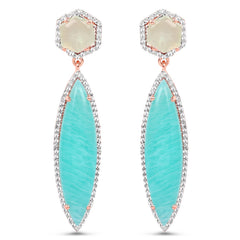 14K Rose Gold Plated 17.14 Carat Genuine Amazonite, Prehnite And White Topaz .925 Sterling Silver Earrings