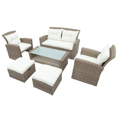 U-Style Patio Furniture 4 Piece Outdoor Wicker Sectional Sofa Set with Ottoman and Cushions