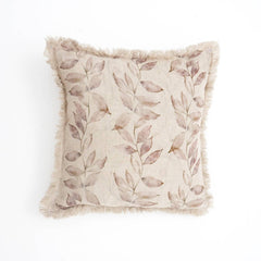 Linen Printed Cushion with Fringes (Brown)