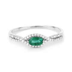 0.32 Carat Genuine Zambian Emerald and White Diamond 14K White Gold Ring