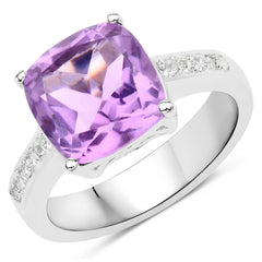 3.97 Carat Genuine Pink Amethyst and White Topaz .925 Sterling Silver Ring