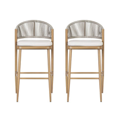 Outdoor Bar Height Metal Frame Counter Stools with Scallop-Shaped Backrest & Water-Resistant Cushions