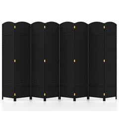 8-Panel Folding Room Divider with Hand-woven Texture and Wood Frame