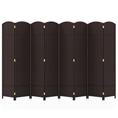 8-Panel Folding Room Divider with Hand-woven Texture and Wood Frame