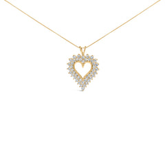 14K Yellow Gold Plated .925 Sterling Silver 3.00 Cttw Round Cut Diamond Cluster Heart 18" Pendant Necklace (K-L Color, I1-I2 Clarity)