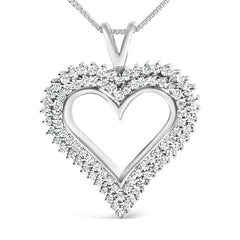 .925 Sterling Silver 1.00 Cttw Lab-Grown Diamond Open Heart Pendant Necklace (F-G Color, VS1-VS2 Clarity) - 18" Inches