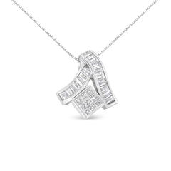 14K White Gold 1 7/8 cttw Princess and Baguette Cut Mixed Geometry Diamond Pendant Necklace (G-H, SI1-SI2)