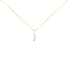 AGS Certified 14K Yellow Gold 2.0 Cttw Baguette and Brilliant Round-Cut Diamond Journey 18" Pendant Necklace (F-G Color, I1-I2 Clarity)