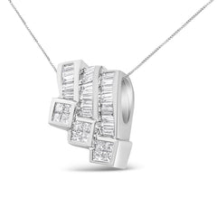 14K White Gold 1 1/2 Cttw Invisible Set Princess and Channel Set Baguette-cut Diamond Triple Curve Pendant Necklace (G-H Color, SI1-SI2 Clarity) - NO CHAIN INCLUDED