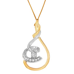 Espira 10K Two-Tone Yellow & White 1/6 Cttw Brilliant-Cut Diamond Layered Spiral 18" Pendant Necklace (H-I Color, I2-I3 Clarity)
