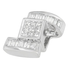 14K White Gold 1 2/5 cttw Princess and Baguette Cut Diamond Zig Zag Pendant Necklace (H-I, SI1-SI2)