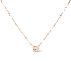 10K Rose Gold 1/5 Carat Round Brilliant-Cut Diamond Modern Bezel-Set Solitaire 16"-18" Pendant Necklace (H-I Color, SI2-I1 Clarity)