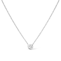 14K White Gold 1/2 Cttw Lab Grown Diamond Modern Bezel-Set Solitaire 16"-18" Pendant Necklace (F-G Color, VS2-SI1 Clarity)