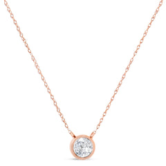 AGS Certified 10K Rose Gold 1/5 Cttw Bezel Set Round Diamond Solitaire 16-18" Adjustable Pendant Necklace (H-I Color, VS1-VS2 Clarity)