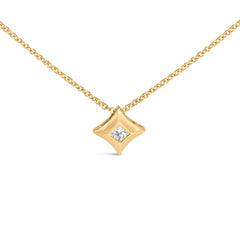 10K Yellow Gold 1/5 Cttw Bezel Set Princess Diamond Kite Shaped Solitaire Pendent Necklace