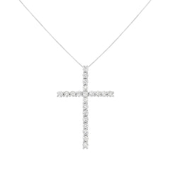 .925 Sterling Silver 4.0 Cttw Diamond 2-1/4" Cross Pendant with Box Chain Necklace (I-J Color, I1-I2 Clarity) - 18"