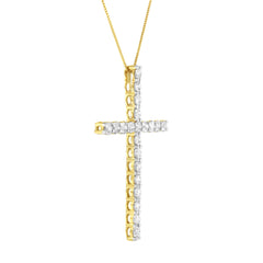 10K Yellow Gold Plated .925 Sterling Silver 4.0 Cttw Round Cut Diamond Cross Pendant Necklace (J-K Color, I1-I2 Clarity) - 18"