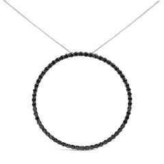 .925 Sterling Silver 4.0 Cttw Black Diamond Open Hoop Circle 18" Pendant Necklace (Black Color, I2-I3 Clarity)