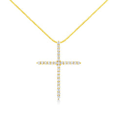 10K Yellow Gold Plated .925 Sterling Silver 3.0 Cttw Prong-Set Round Brilliant Cut Diamond Cross 18" Pendant Necklace (J-K Color, I1-I2 Clarity)