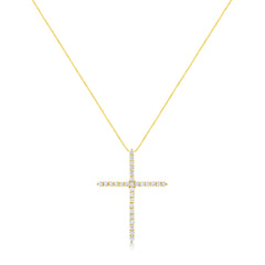 10K Yellow Gold Plated .925 Sterling Silver 3.0 Cttw Prong-Set Round Brilliant Cut Diamond Cross 18" Pendant Necklace (J-K Color, I1-I2 Clarity)