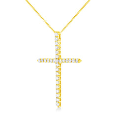 10K Yellow Gold Plated .925 Sterling Silver 3.0 Cttw Prong-Set Round Brilliant Cut Diamond Cross 18" Pendant Necklace (J-K Color, I1-I2 Clarity)