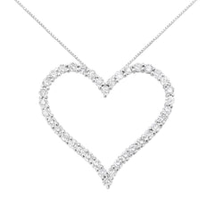 .925 Sterling Silver 3.0 cttw Round-Cut Diamond Open Heart Pendant Necklace (I-J Color, I2-I3 Clarity) - 18"