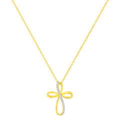 10K Yellow Gold Plated .925 Sterling Silver Diamond Accent Cross Ribbon 18" Pendant Necklace (I-J Color, I2-I3 Clarity)