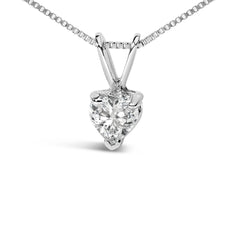 14K White Gold 1/5 Cttw 3-Prong Set Heart Shaped Solitaire Lab Grown Diamond 18" Pendant Necklace (F-G Color, VS2-SI1 Clarity)