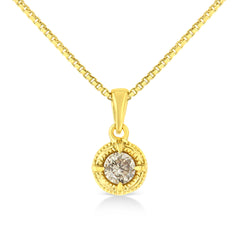 14K Yellow Gold Plated .925 Sterling Silver 1/2 Cttw Brilliant Round Cut Diamond Solitaire Milgrain 18" Pendant Necklace (K-L Color, I2-I3 Clarity)