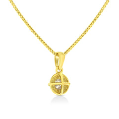 14K Yellow Gold Plated .925 Sterling Silver 1/2 Cttw Brilliant Round Cut Diamond Solitaire Milgrain 18" Pendant Necklace (K-L Color, I2-I3 Clarity)