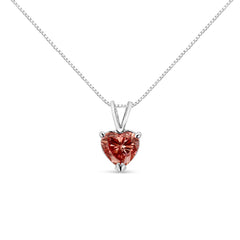 IGI Certified 14K White Gold Martini Set 1.00 Cttw Lab Grown Pink Heart Diamond Solitaire 18" Pendant Necklace (Pink Color, SI2 Clarity)