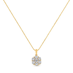 14K Yellow Gold 2.00 Cttw Brilliant Round-Cut Diamond 7 Stone Flower Cluster 18" Pendant Necklace (H-I Color, SI2-I1 Clarity)