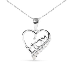 .925 Sterling Silver 1/4 Cttw Diamond "Mom" and Open Heart 18" Pendant Necklace (I-J Color, I2-I3 Clarity)