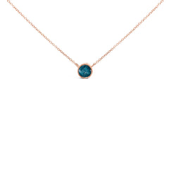 14K Rose Gold 2.0 Cttw Bezel Set Blue Diamond Solitaire Pendant Necklace - 18" Inches